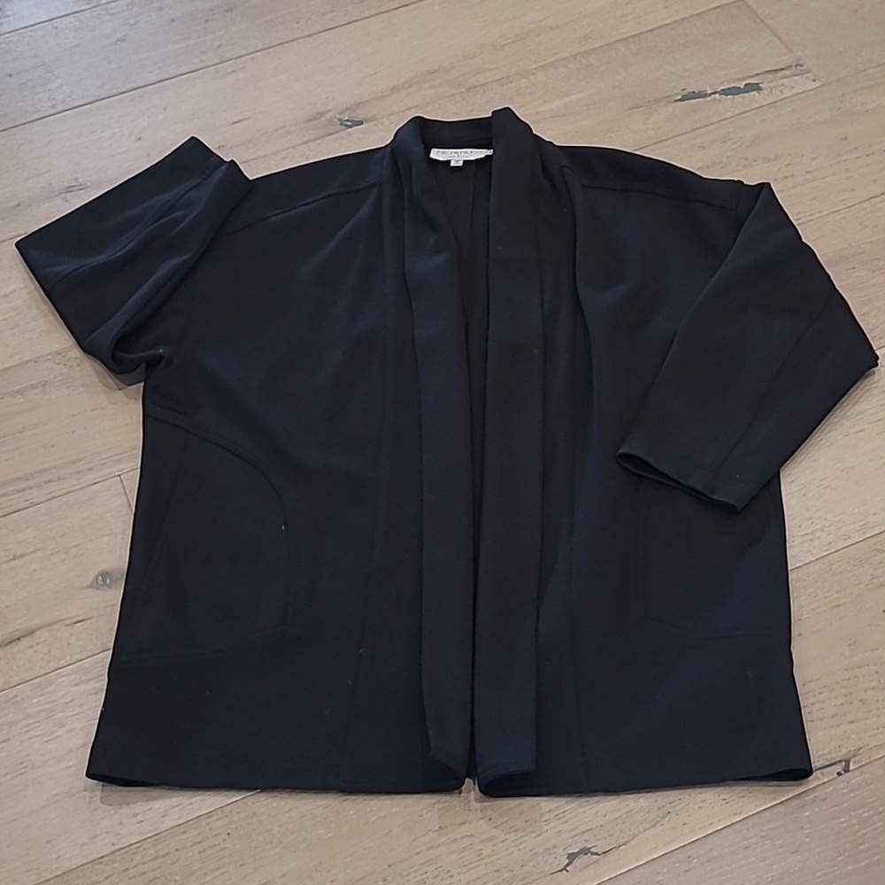 Vintage Michii Moon for Sanyo 100% Wool Black Open Cardigan Sweater Women's 8